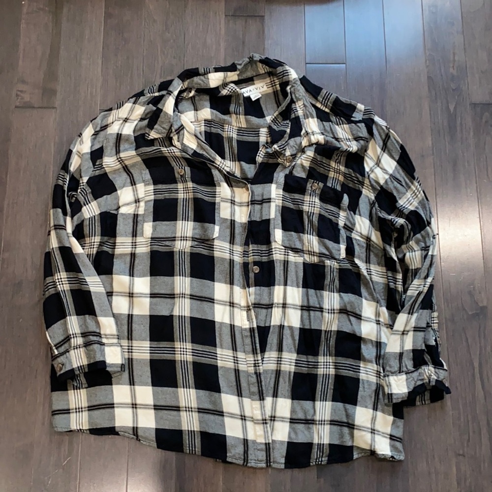Plaid flannel button-down shirt